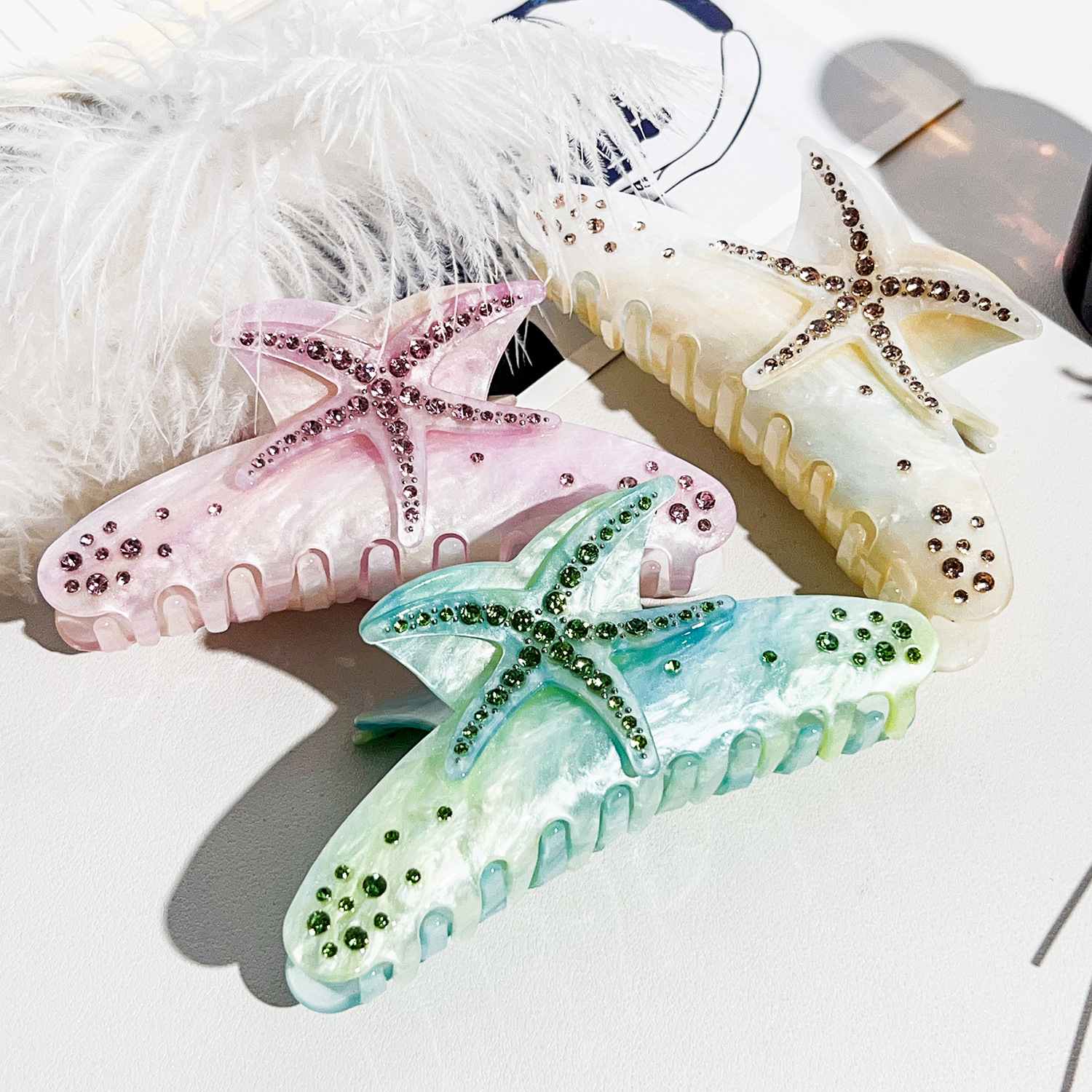 Pinza de pelo de estrella de acetato de moda al por mayor de fábrica, pinza de pelo de estrella de mar de verano de 11,5 CM para mujeres y niñas, pelo grueso