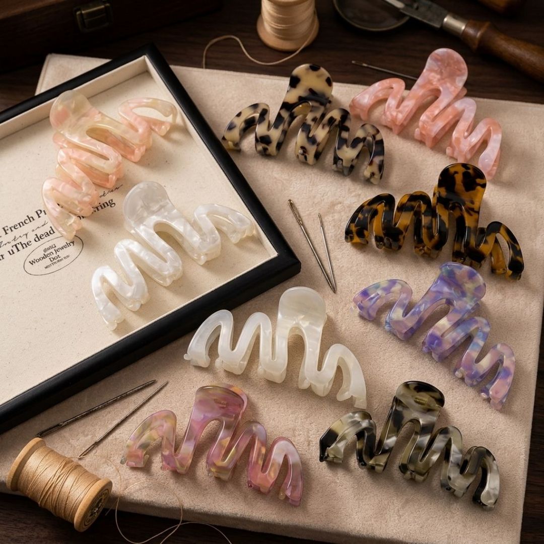 Pinzas para el pelo de tiburón de acetato para mujer y niña, nuevo diseño de moda, logotipo personalizado, onda europea americana, 10,5 cm, accesorios
