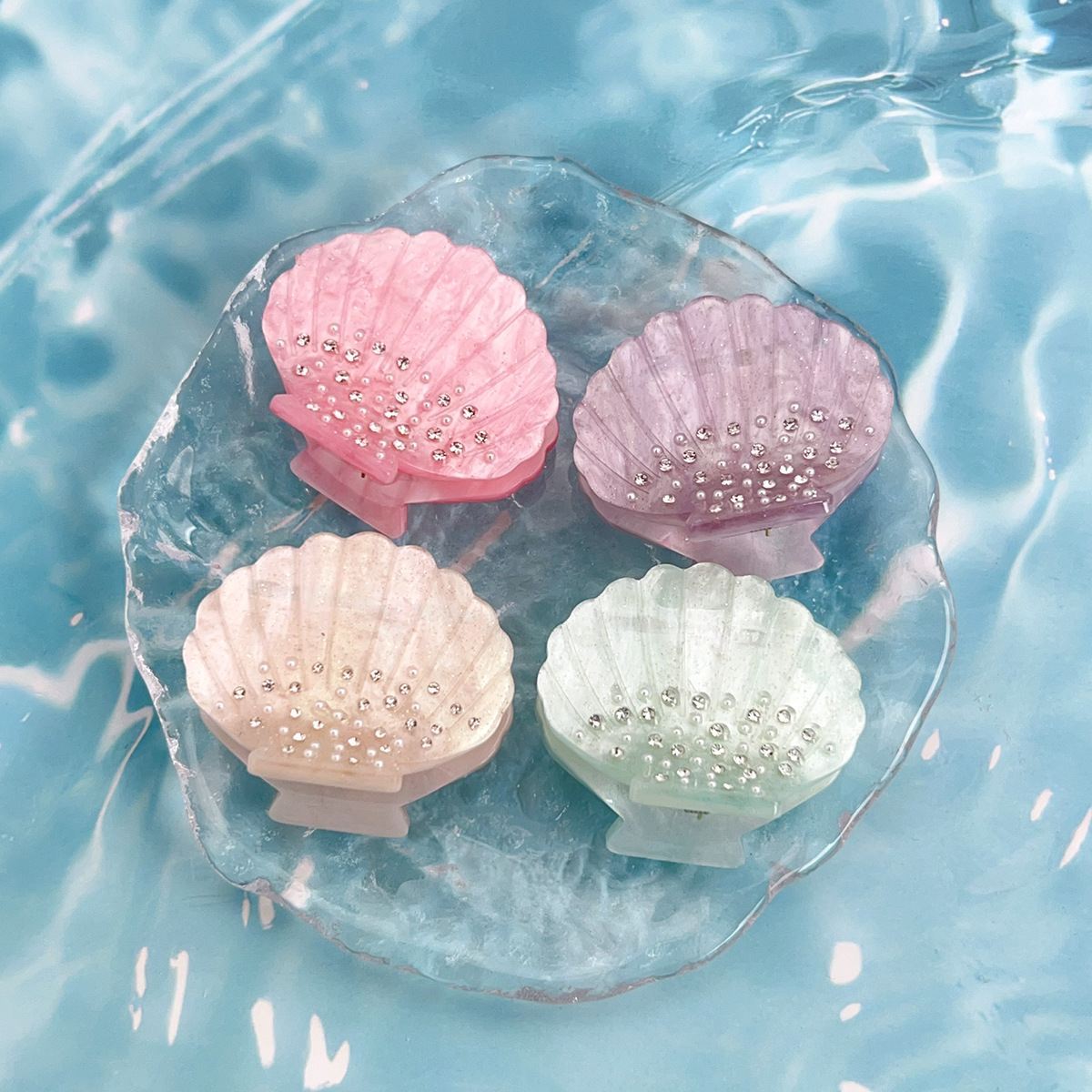 Pinza para el pelo de acetato blanco con diamantes de imitación de cristal de lujo, joyería de concha de mar, pinzas en forma de garra pequeñas, accesorios para el cabello para mujer