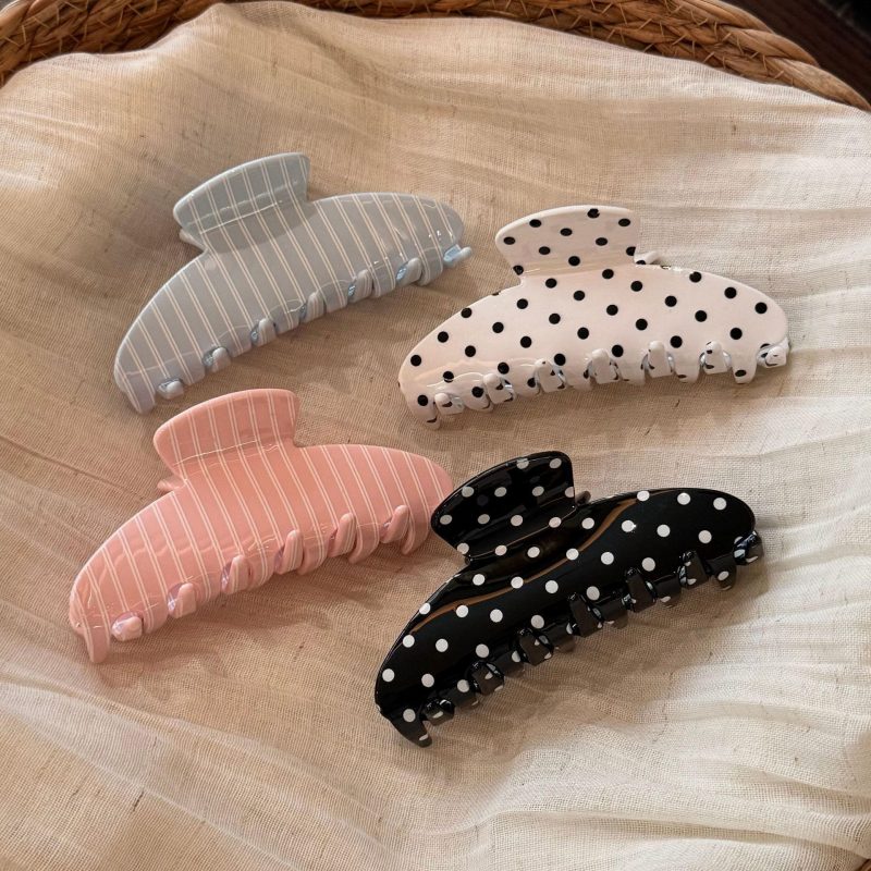 New French Fashion Retro Eco-Friendly Custom Logo Stripe Sweet Polka Dots Acetate Hair Claw Clips for Women's Girls Hair Accessories