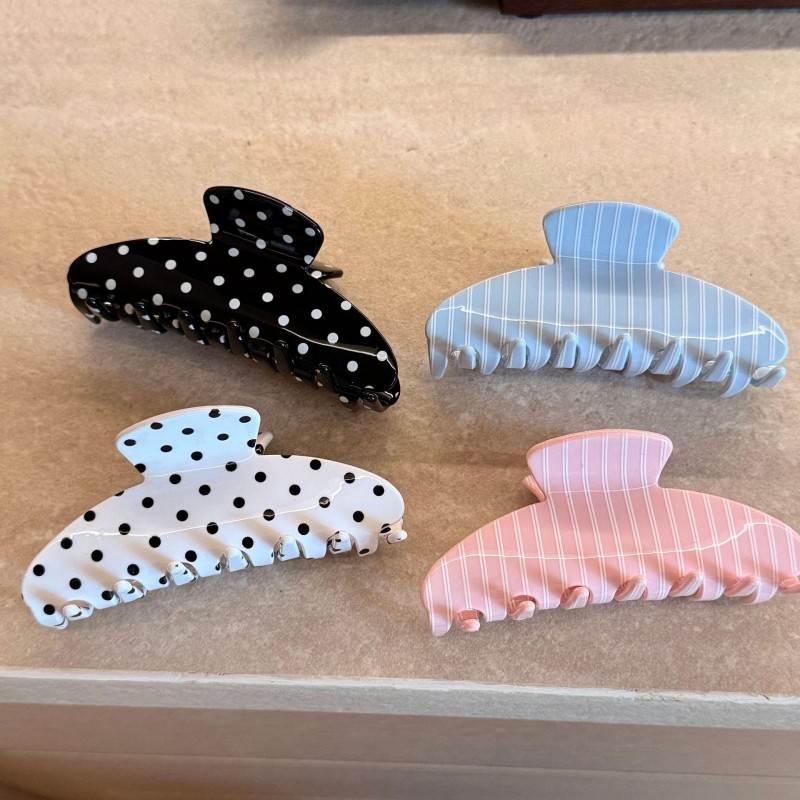 Nueva moda francesa Retro respetuosa con el medio ambiente logotipo personalizado rayas dulces lunares acetato pinzas para el cabello para mujeres niñas accesorios para el cabello