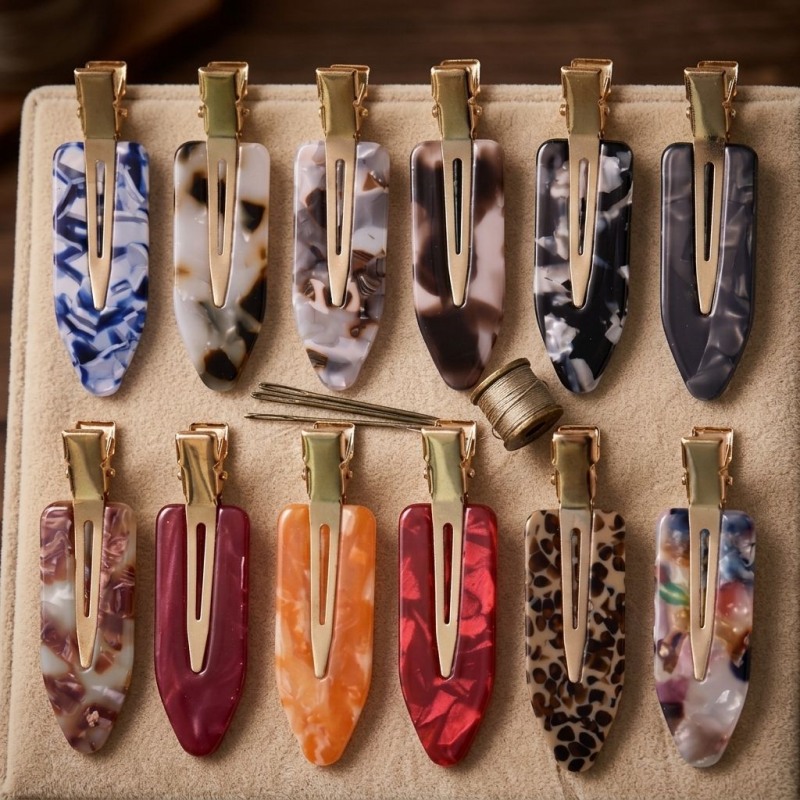 Venda al por mayor el maquillaje sin pliegues de las horquillas inconsútiles del acetato de celulosa del salón plano personalizado ninguna pinza de pelo del acetato del pliegue